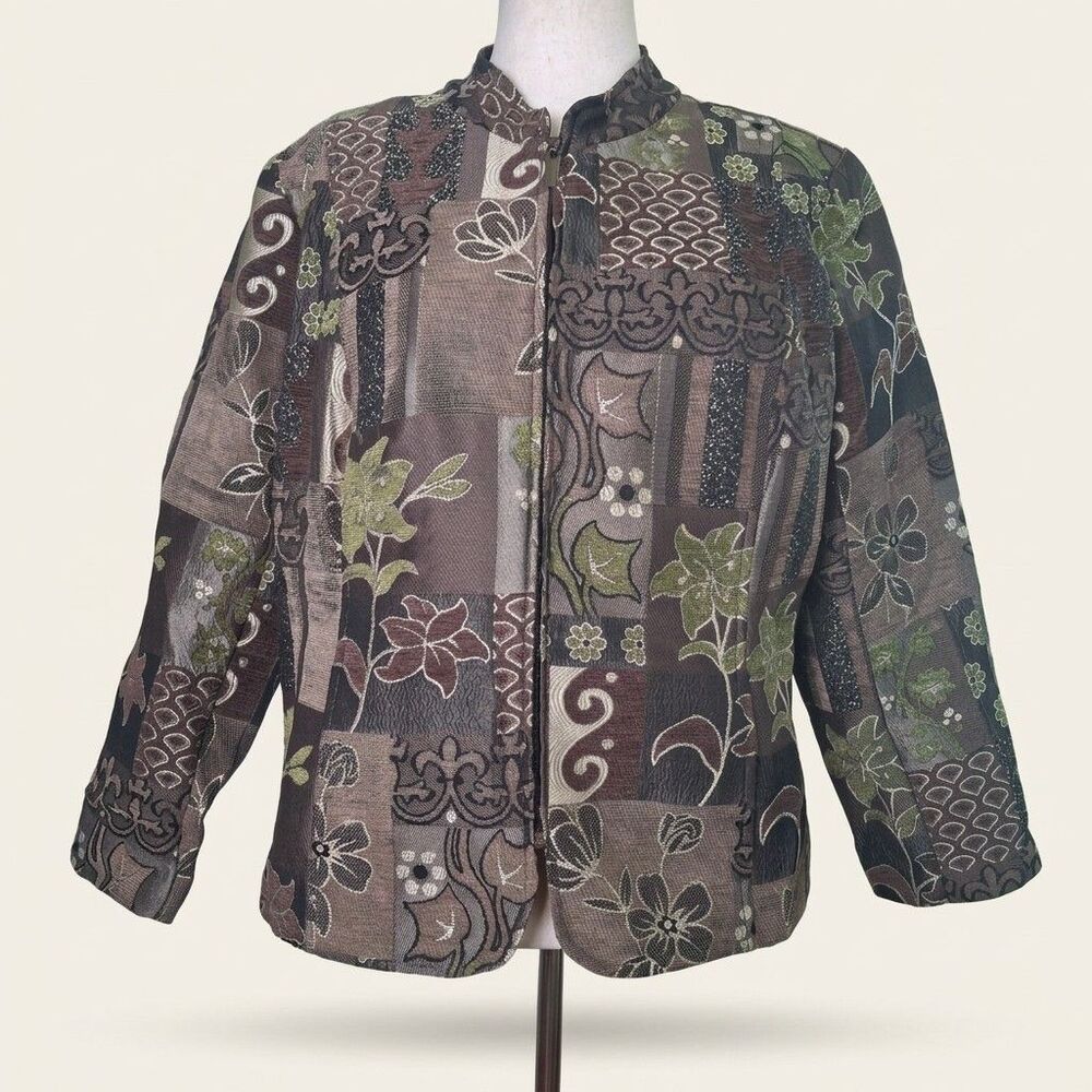 Dress Barn Y2k Tapestry Patchwork Fall Blazer Jacket Full Zip 18/20 Cottage Work